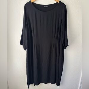 Eileen Fisher Black Silk Shift Dress 3/4 Sleeve, L EUC